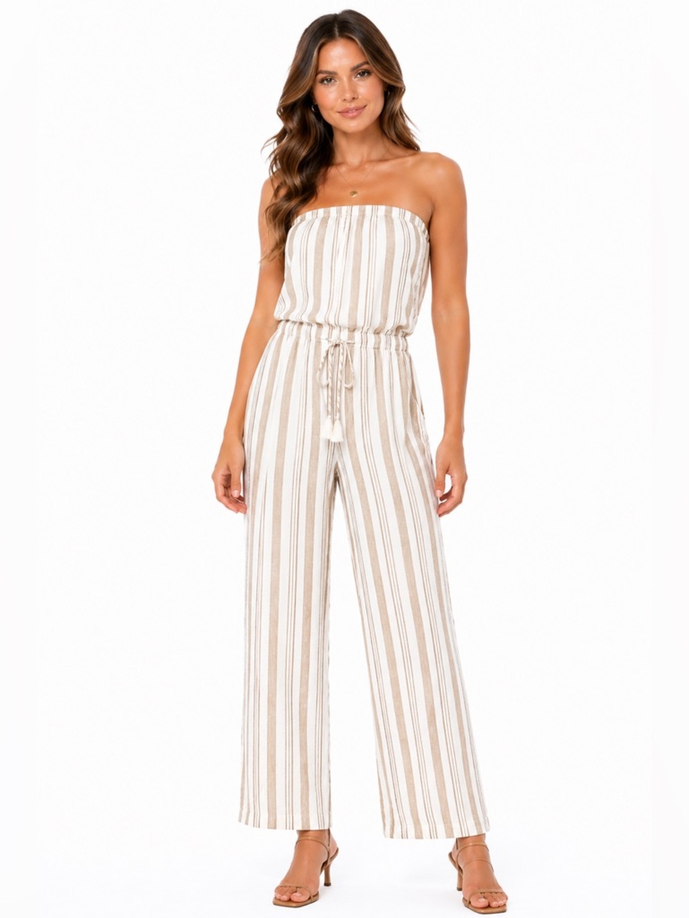 Paradise‎ USA Size Medium Striped Strapless Wide Leg Jumpsuit